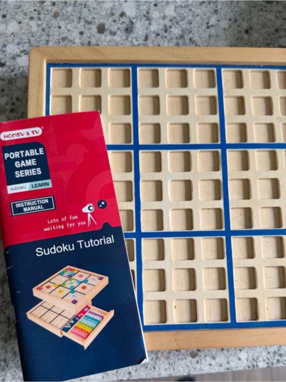 Wooden Sudoku Board Game Color Number Tiles Storage Drawer Portable Puzzle